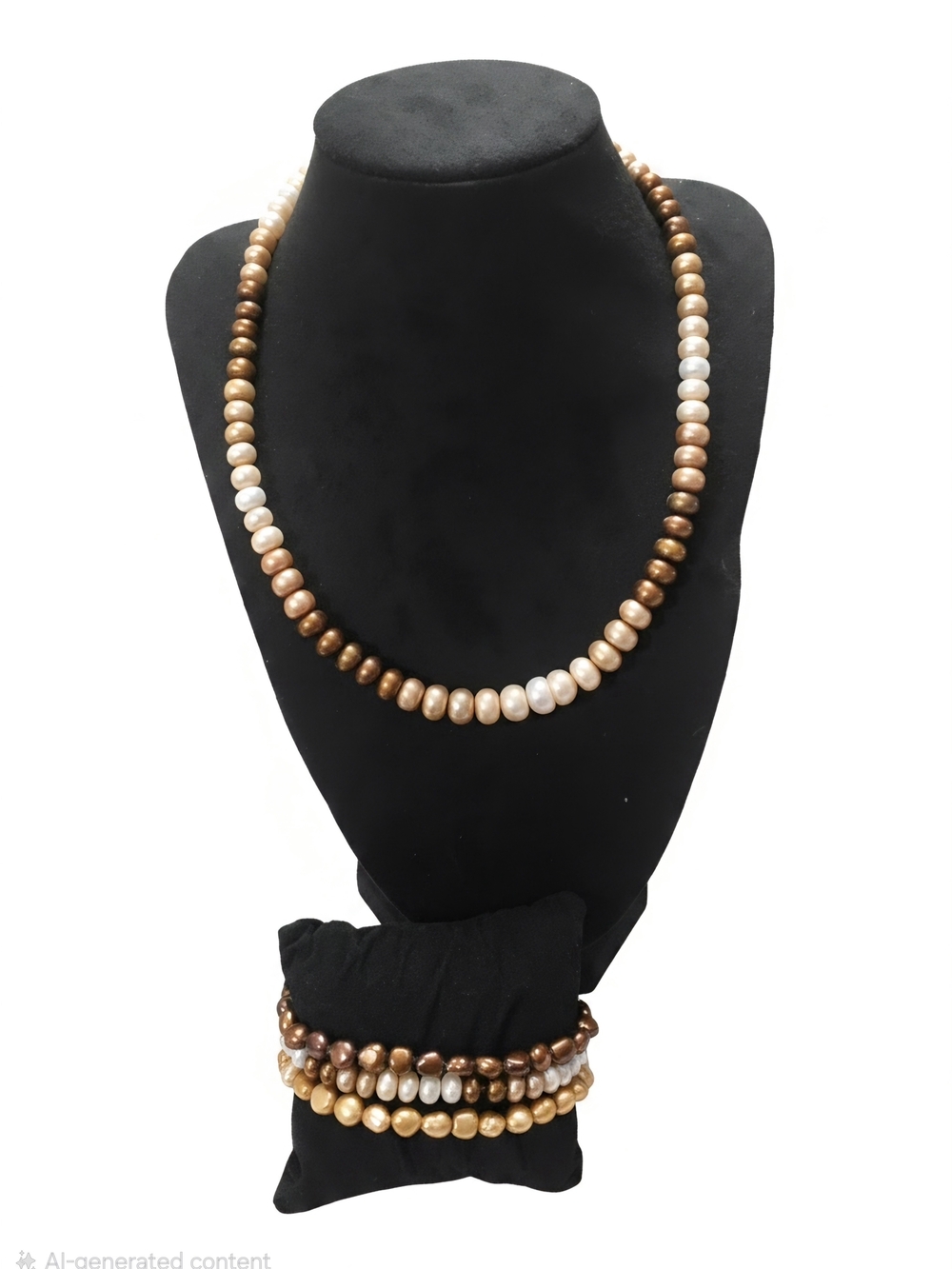 Jay King Pearl and Metallic Brown Bead Necklace 925 With Stretch Braclets